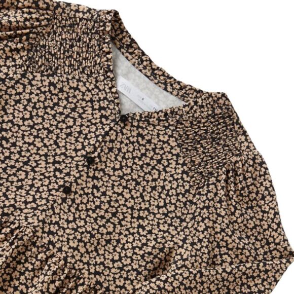 ZARA Kids | Camel | PLEATED FLORAL DRESS - Picture 4 of 8